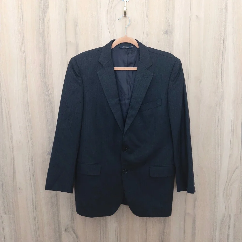 Brooks Brothers Men Wool Blazer 40S Charcoal Herringbone 1818 Fitzgerald Classic